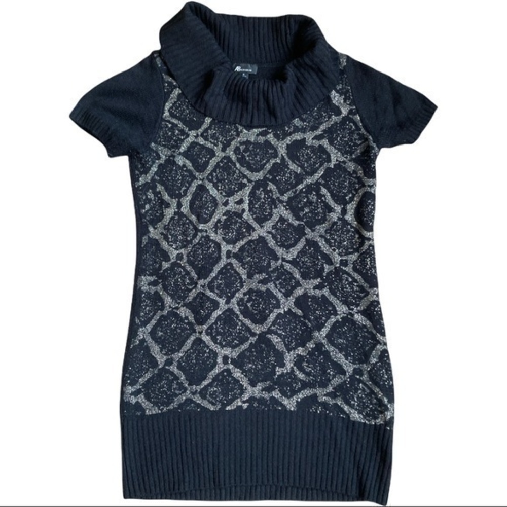 AB Studio size medium black silver sparkle short sleeve, long sweater